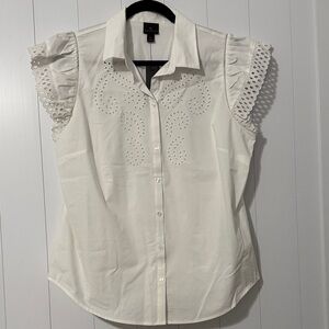 NWTs Worthington White Eyelet Flutter Sleeve Button-Down Top